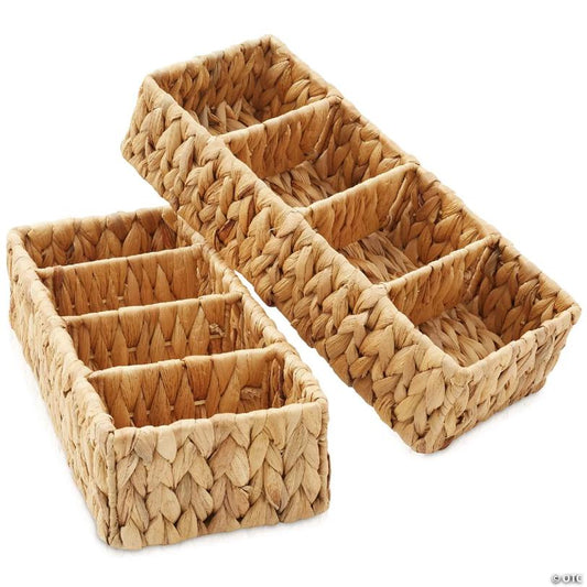Casafield Set of 2 Storage Baskets with 4 Sections, Wicker Bathroom Organizers, Natural