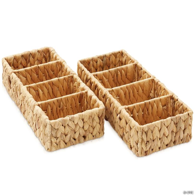 Casafield Set of 2 Storage Baskets with 4 Sections, Wicker Bathroom Organizers, Natural