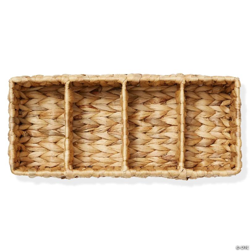 Casafield Set of 2 Storage Baskets with 4 Sections, Wicker Bathroom Organizers, Natural