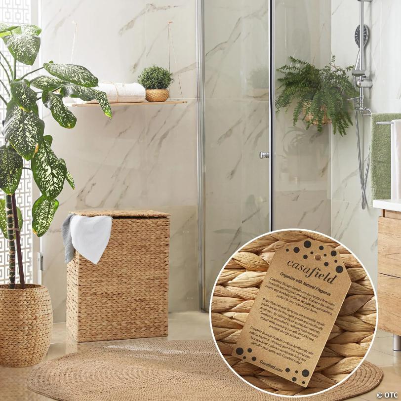 Casafield Woven Laundry Hamper Clothes Basket w/ Lid & Liner, Natural Wicker Hyacinth