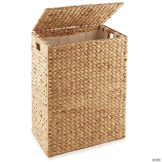 Casafield Woven Laundry Hamper Clothes Basket w/ Lid & Liner, Natural Wicker Hyacinth