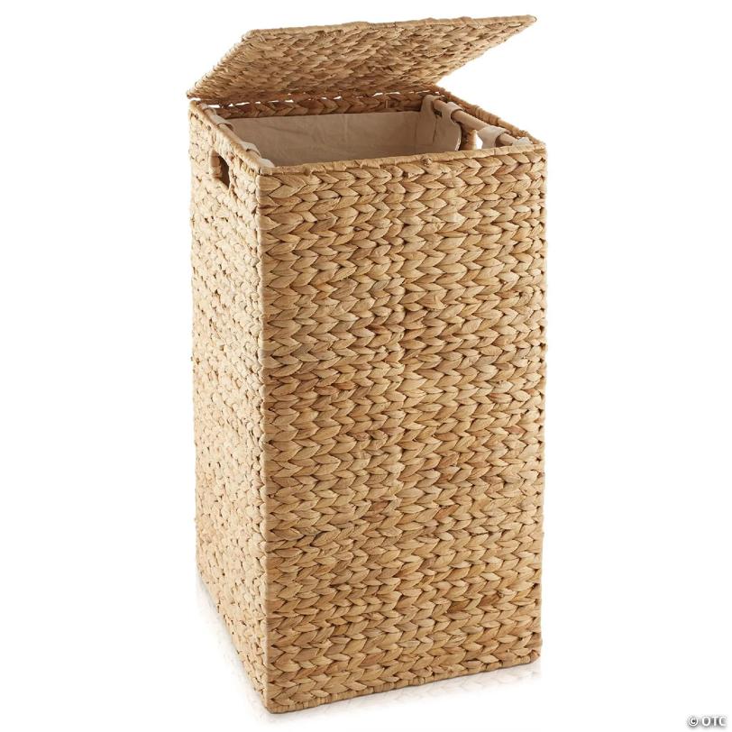 Casafield Woven Square Laundry Hamper Clothes Basket with Liner, Natural Wicker Hyacinth