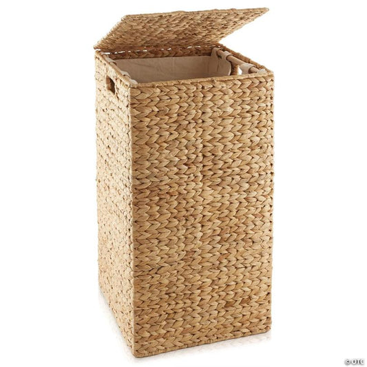Casafield Woven Square Laundry Hamper Clothes Basket with Liner, Natural Wicker Hyacinth