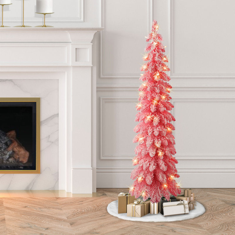 6 ft Pink Pre-Lit Poinsettia Christmas Garland framing a front doorway