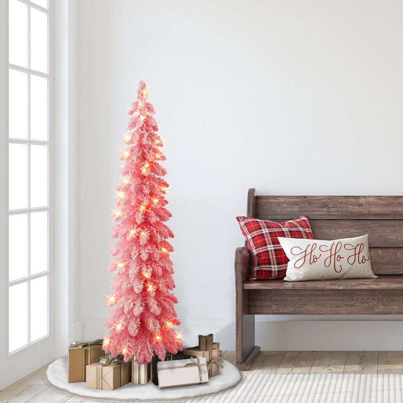 6 ft Pink Pre-Lit Poinsettia Christmas Garland framing a front doorway