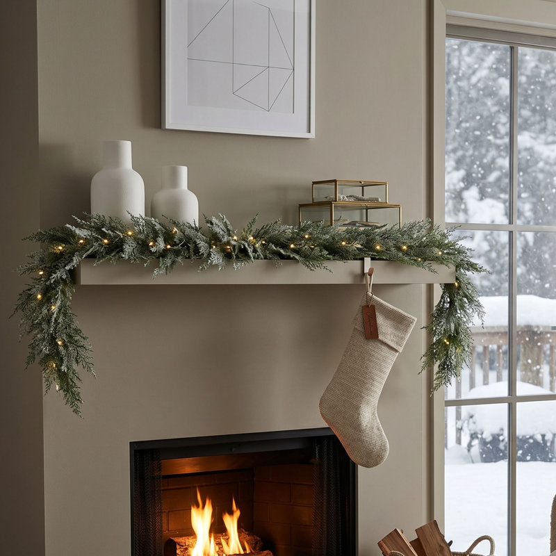 24" Pre-Lit Christmas Garland wrapped around a staircase banister