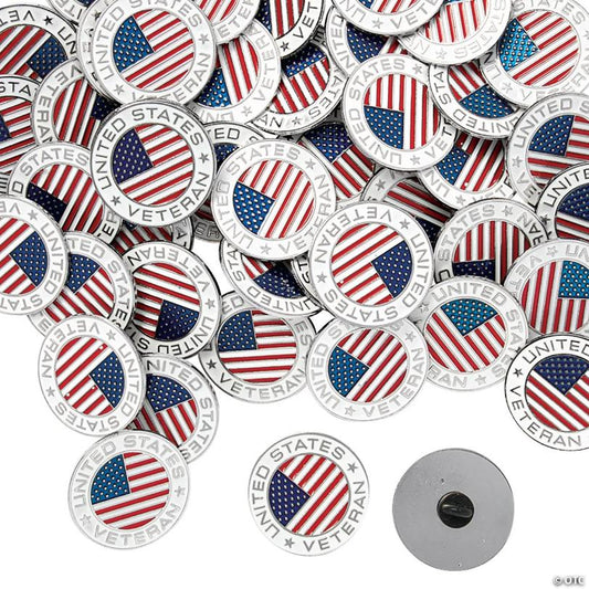 Celebrate Veterans with Metal Veteran Enamel Pins - 72 Pc.