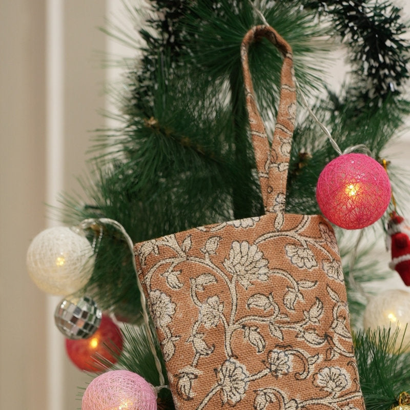 Celebrate the Holidays Handmade Block Print Christmas Stocking Durable Design- Himachal