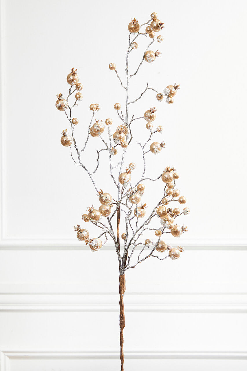 38" Champagne Gilded Frosted Crabapple Christmas Spray Elegant Metallic Holiday Floral Accent