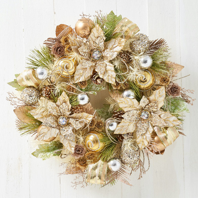 Poinsettia Christmas Wreath hanging on a front door