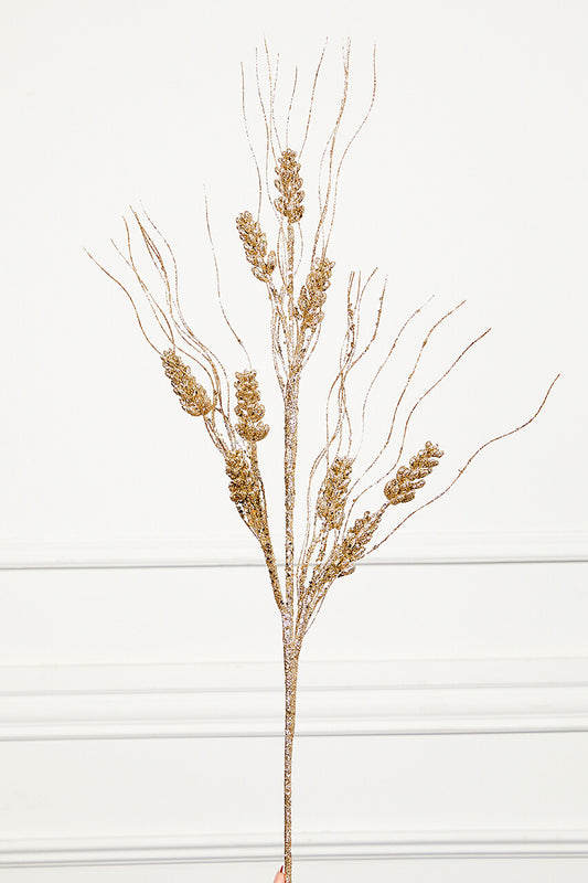 36.5” Champagne with Glitter Grass Spray for Holiday Decor