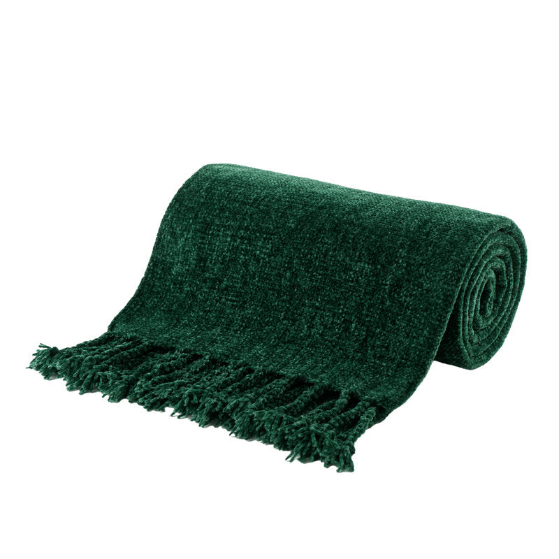 Chenille Velvety Throw Blanket, Decorative Fringe Throw Blanket for Bed 50"x60"