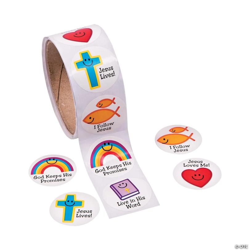 Christian Symbols Smile Face Sticker Roll - 100 Pc. | USA Decoration®
