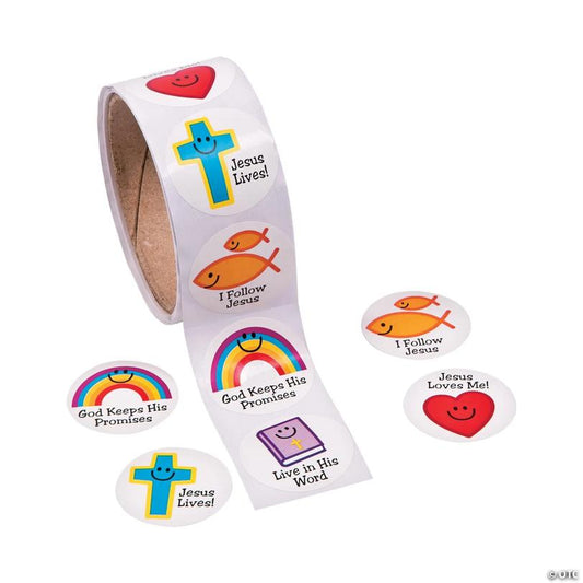 Christian Symbols Smile Face Sticker Roll - 100 Pc. | USA Decoration®