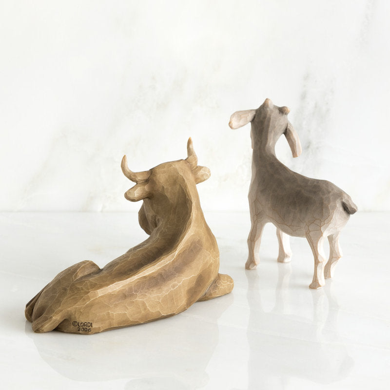 15.75" Brown and White Reindeer with Christmas Tree Tabletop Figurine