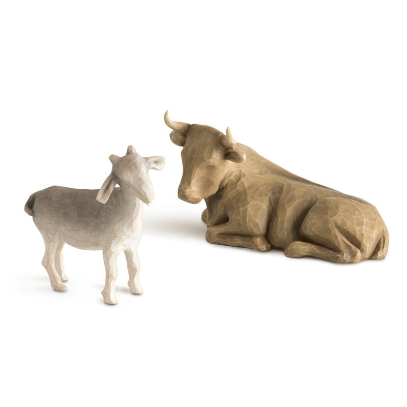 15.75" Brown and White Reindeer with Christmas Tree Tabletop Figurine