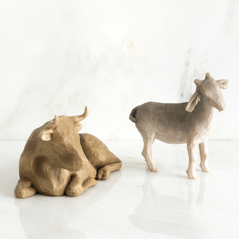 15.75" Brown and White Reindeer with Christmas Tree Tabletop Figurine