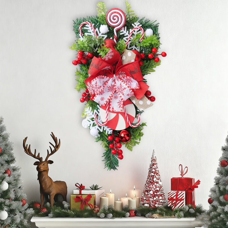5 ft Artificial Magnolia Christmas Garland wrapped around a staircase banister