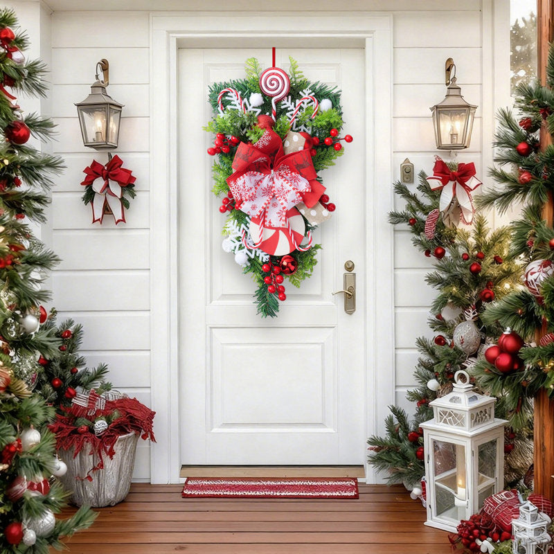 5 ft Artificial Magnolia Christmas Garland wrapped around a staircase banister