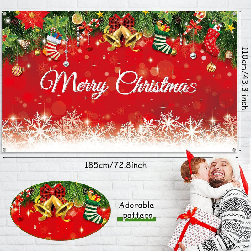 Christmas Backdrop Merry Christmas Party Decoration Christmas Photo Banner Signs Xmas Photography Background Photo Props For Winter New Year Xmas Eve Family Party Decoration Supplies (Snowflake)