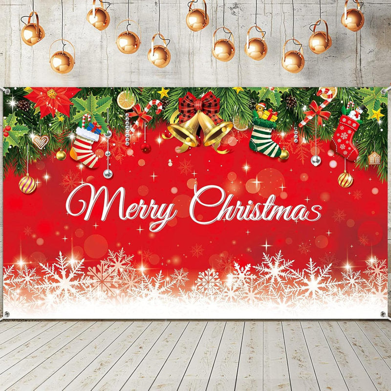 Christmas Backdrop Merry Christmas Party Decoration Christmas Photo Banner Signs Xmas Photography Background Photo Props For Winter New Year Xmas Eve Family Party Decoration Supplies (Snowflake)