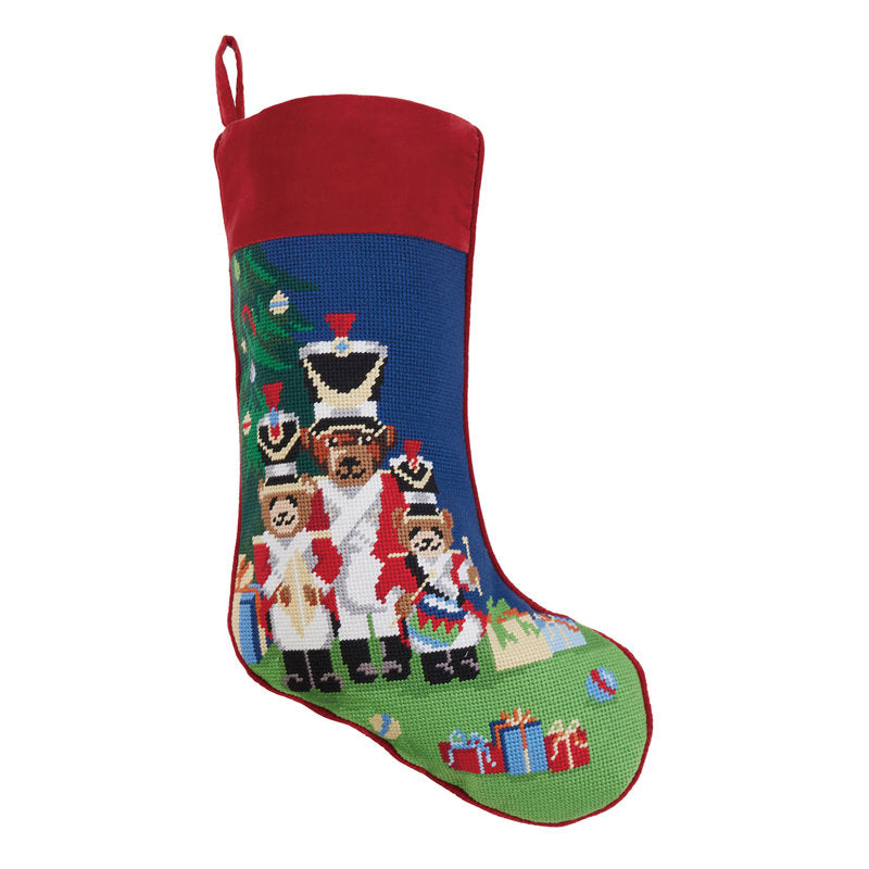 Christmas Bears Embroidered Needlepoint Stocking