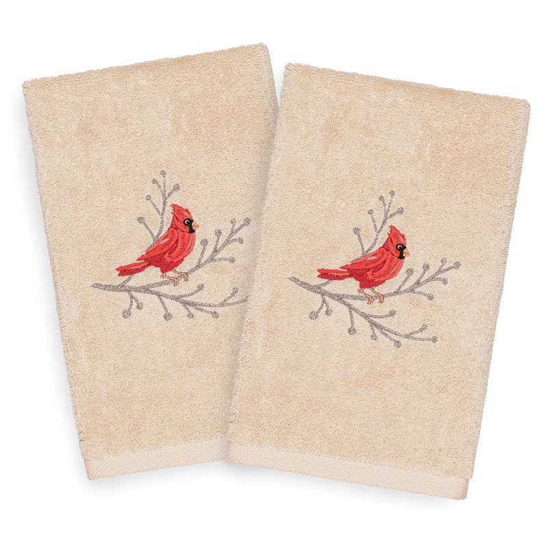Christmas Cardinal Embroidered Luxury 100% Cotton Hand Towel