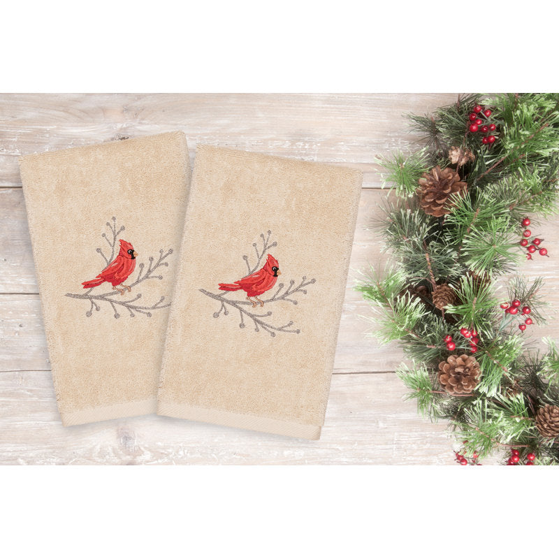 Christmas Cardinal Embroidered Luxury 100% Cotton Hand Towel