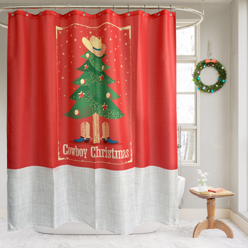 Christmas Cowboy Tree Slub Textured Shower Curtain
