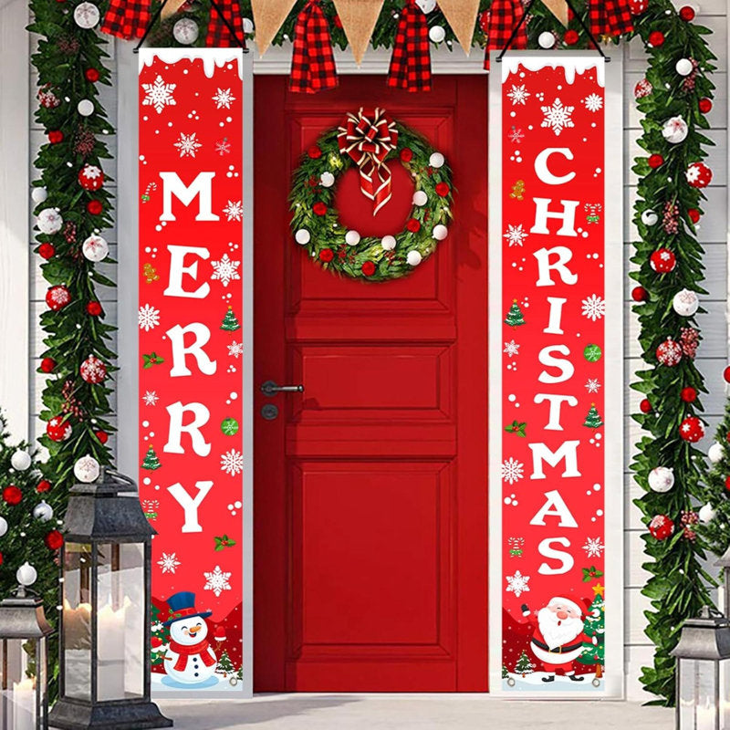 Christmas Decorations Outdoor Front Porch Signs Set - Merry Christmas Door Banner,Snowman Santa Claus Christmas Hanging Door Banners,Indoor Outdoor Xmas Decor For Home,Garage,Yard,Office,Wall,Holiday