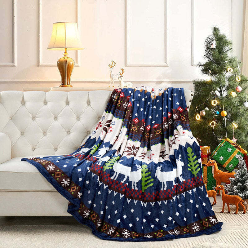 Christmas Deer Flannel Fleece Throw Blanket