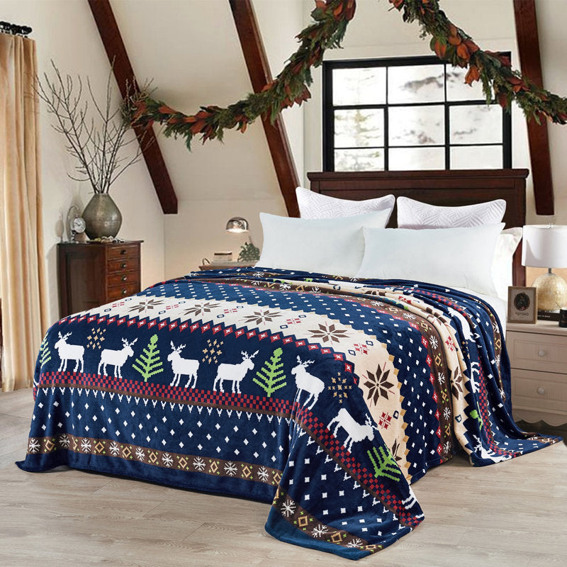 Christmas Deer Flannel Fleece Throw Blanket