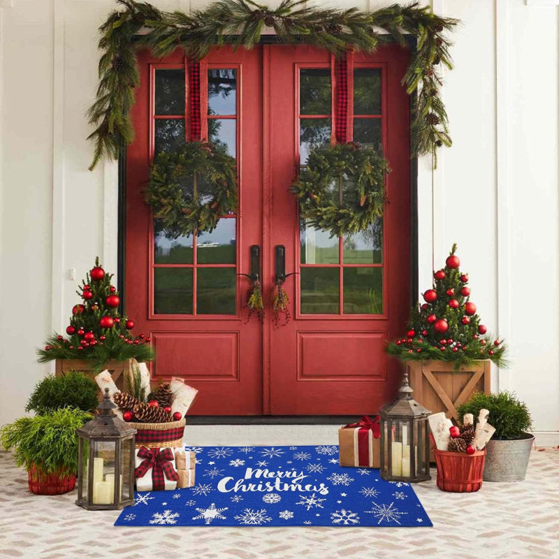 Christmas Doormat Merry Christmas Door Mat Snowflakes Non Slip Indoor Outdoor Front Door Doormat Living Room Bedroom Entrance Rug Kitchen Floor Mat Home Festive Decoration
