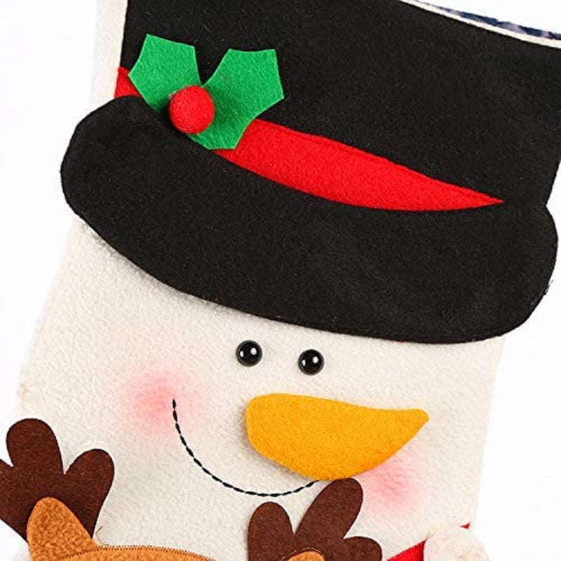 Christmas Embroidered Stockings 3 Pack, Big Size Burlap Plaid Style Stockings Xmas Home Decor
