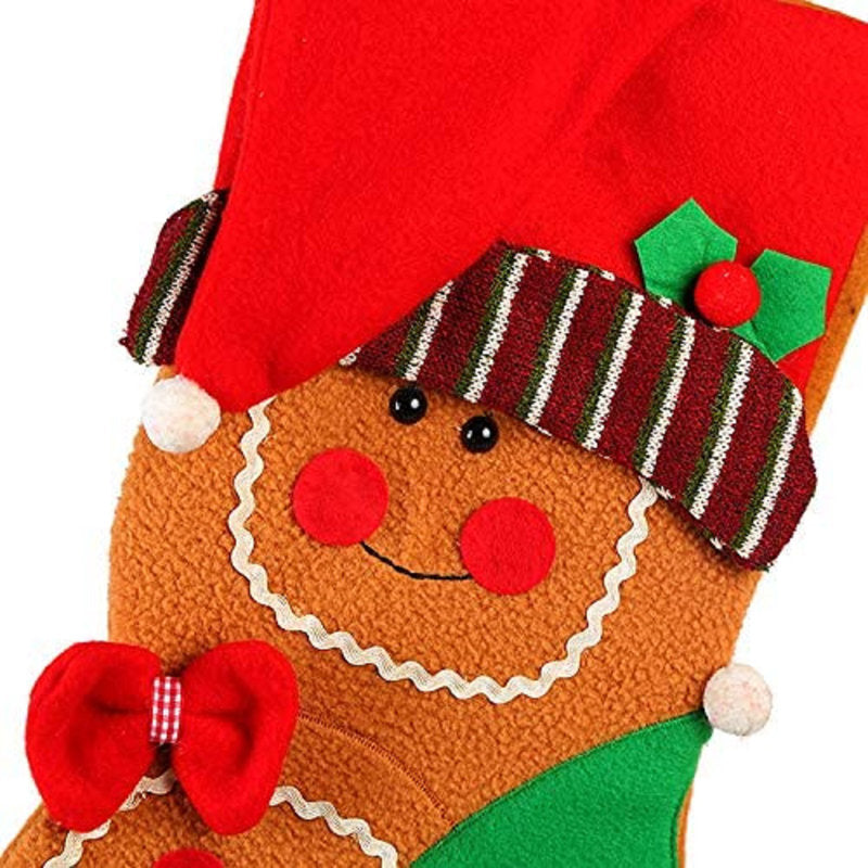 Christmas Embroidered Stockings 3 Pack, Big Size Burlap Plaid Style Stockings Xmas Home Decor