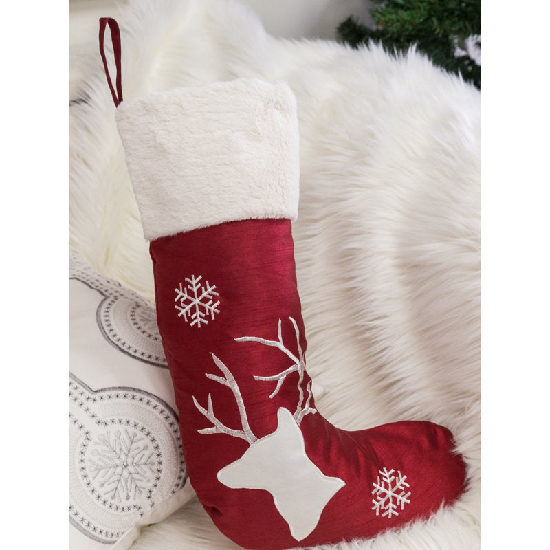 Christmas Embroidered Velvet Classic Xmas Sock Stocking