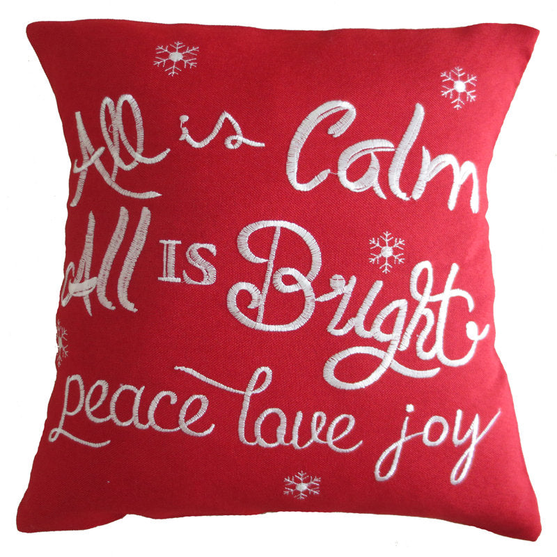 Christmas Greeting Embroidered Pillow Cover