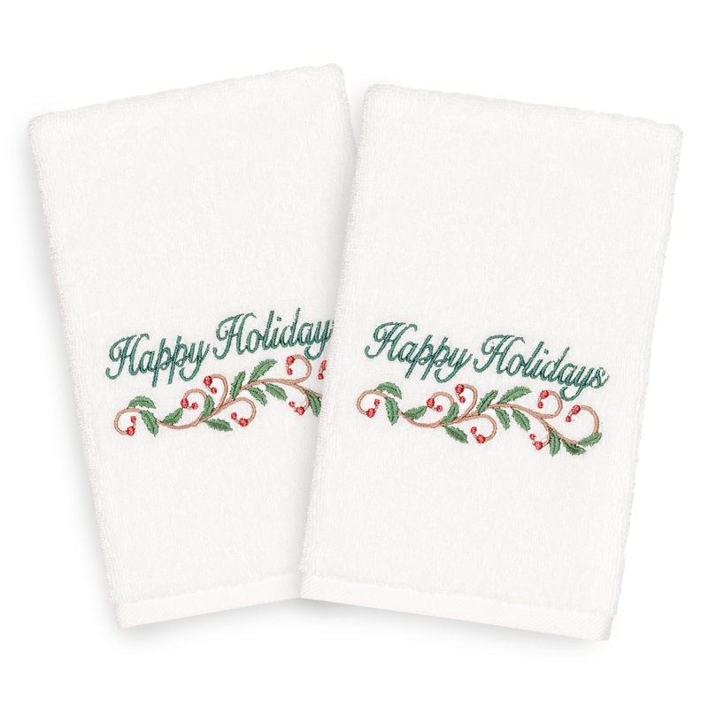 Christmas Happy Holidays Embroidered Luxury Turkish Cotton Hand Towel