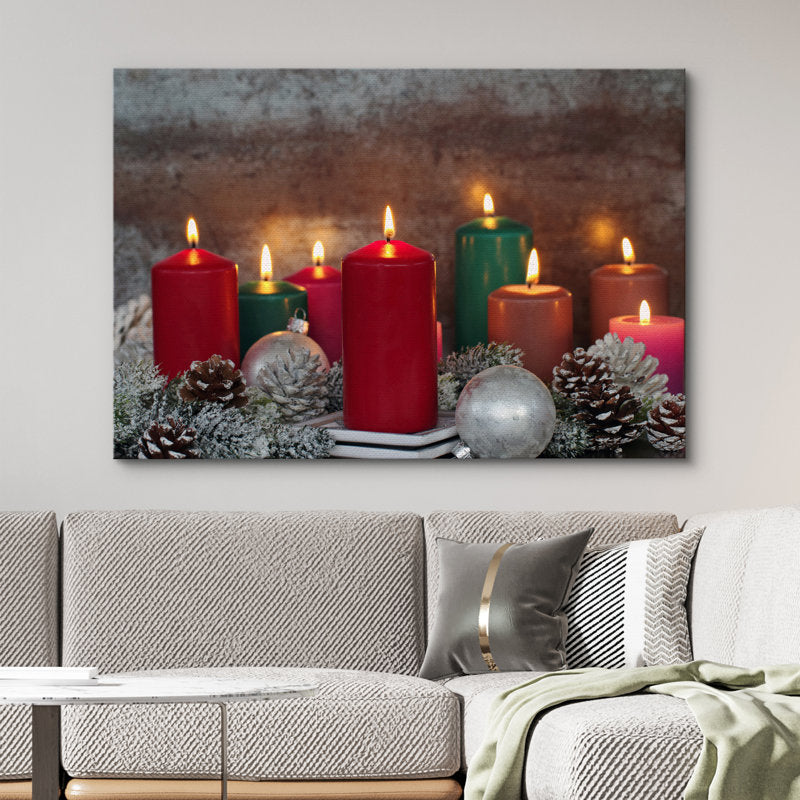Christmas Holiday Celebration Candles X13 - Wrapped Canvas Photograph
