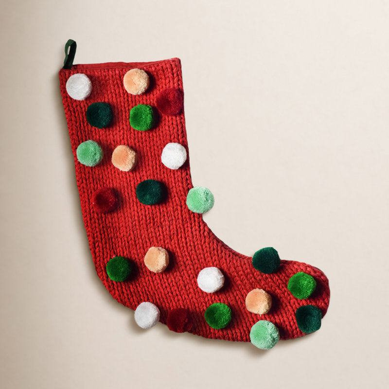 Christmas In The Village Pom Pom Stocking