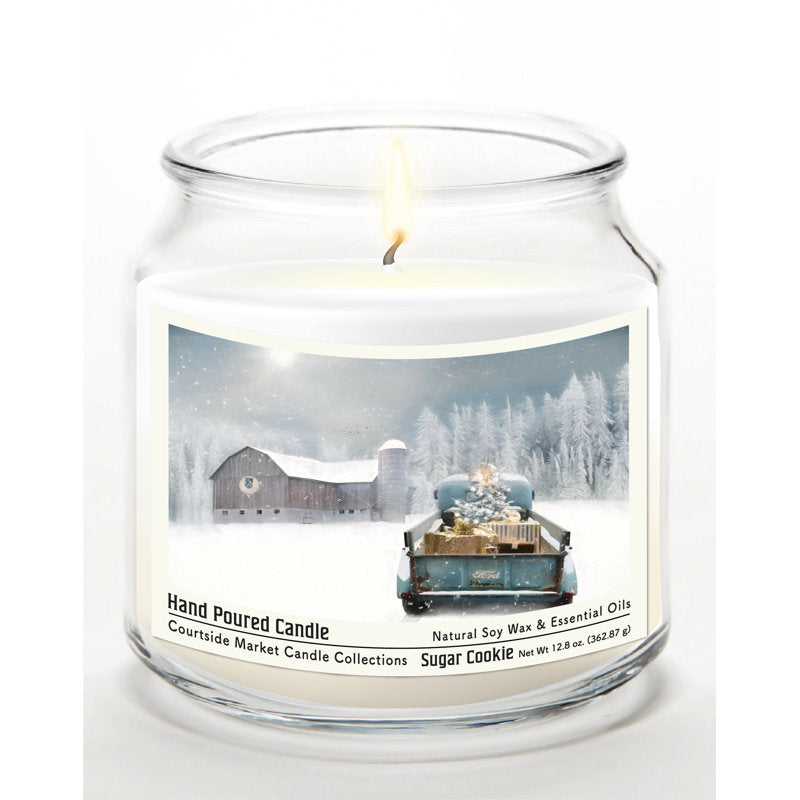 Christmas Pick up with Bar 14 oz Candle Glass Jar with Brushed Silver Metal Lid