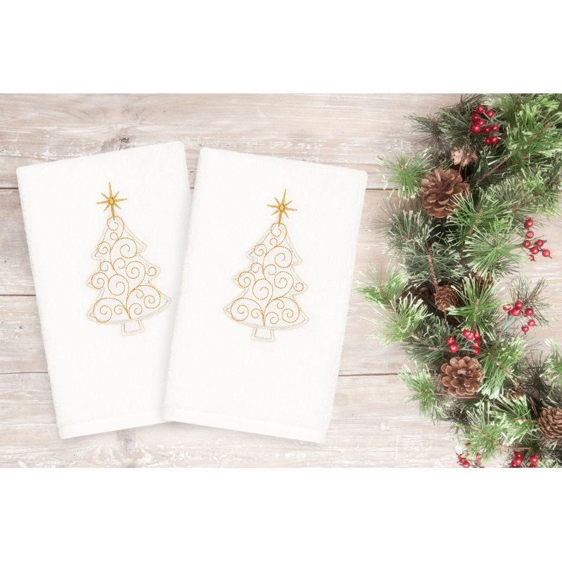 Christmas Scroll Tree Embroidered Luxury Turkish Cotton Hand Towel