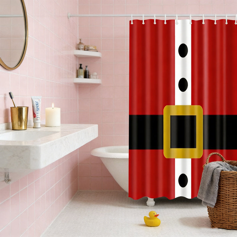 Christmas Shower Curtain, Christmas waterproof polyester shower curtain with 12pcs hook, Traditional Celebration Theme Baubles Ornate, Cloth Fabric Bathroom Decor, 70.87in*70.87in