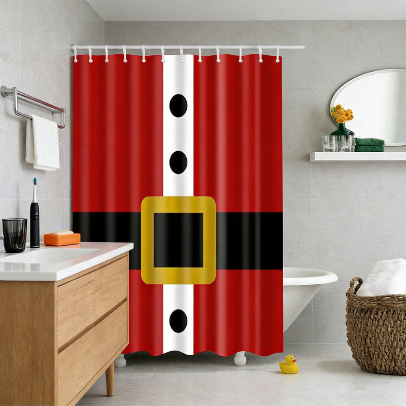 Christmas Shower Curtain, Christmas waterproof polyester shower curtain with 12pcs hook, Traditional Celebration Theme Baubles Ornate, Cloth Fabric Bathroom Decor, 70.87in*70.87in