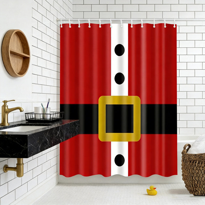 Christmas Shower Curtain, Christmas waterproof polyester shower curtain with 12pcs hook, Traditional Celebration Theme Baubles Ornate, Cloth Fabric Bathroom Decor, 70.87in*70.87in