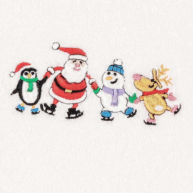 Christmas Skating Party Embroidered Luxury Turkish Cotton Hand Towel
