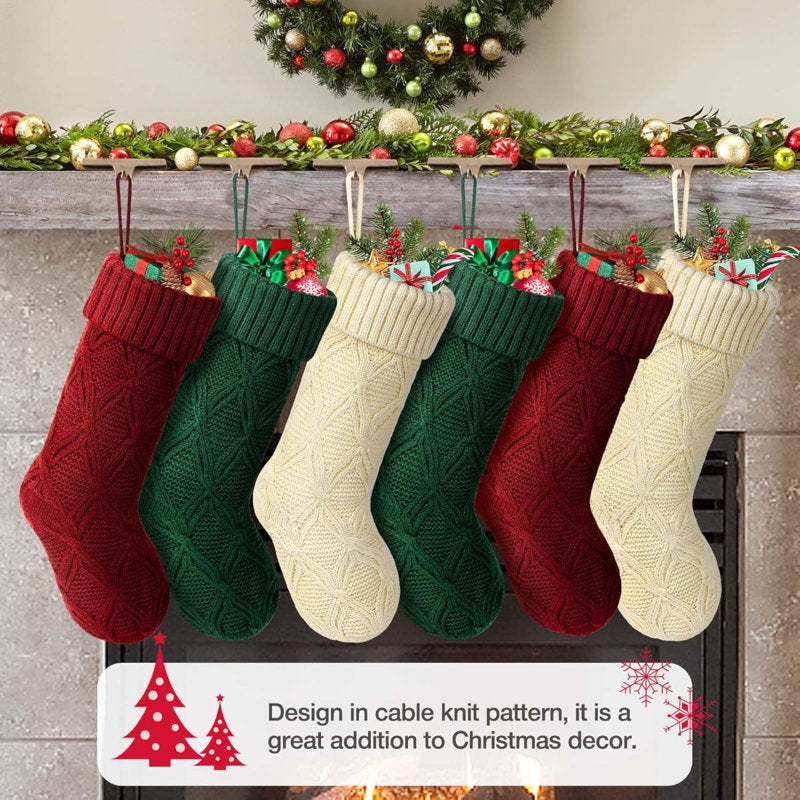 Christmas Stockings, Personalized Christmas Stockings 18 Inches Large Size Cable Knitted Stocking Gifts (Style 2 6Pcs White&Red&Green)