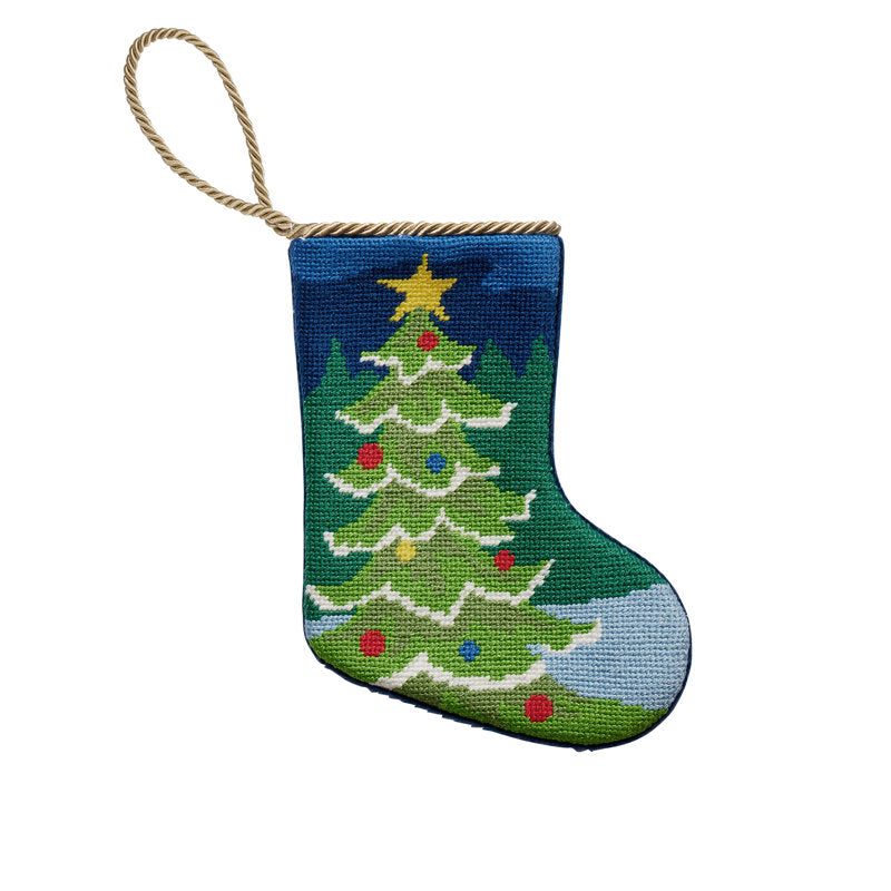 Christmas Tree Embroidered Needlepoint Mini Holiday Stocking