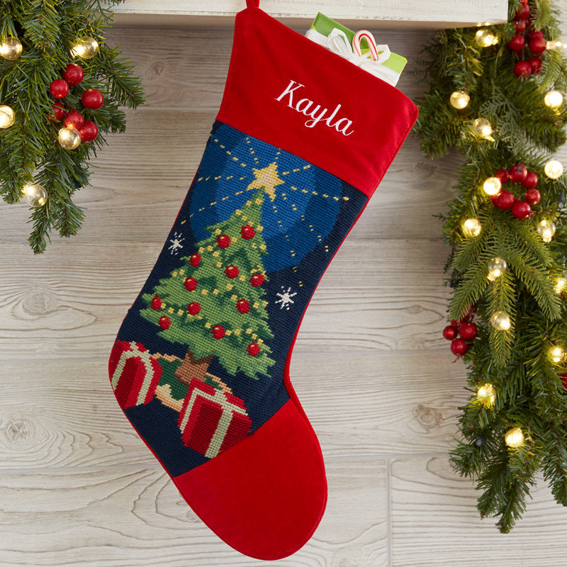 Christmas Tree Personalized Needlepoint Stocking