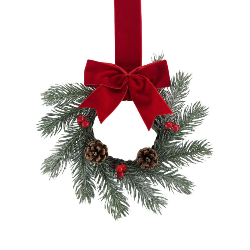 9.1" pine Christmas wreath with pinecones and red berries